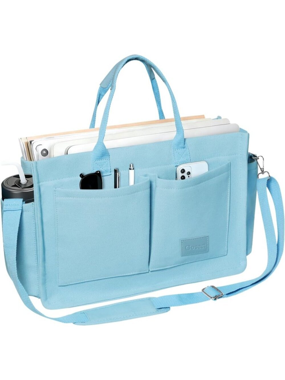Women Plus Blue Crossbody Tote Bag Pockets Laptop Work Shoulder Bag